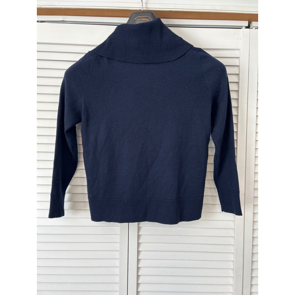 Talbots Petites Merino Wool Cowl Neck Sweater Women's Mp Navy Blue‎ Pullover - Picture 2 of 5